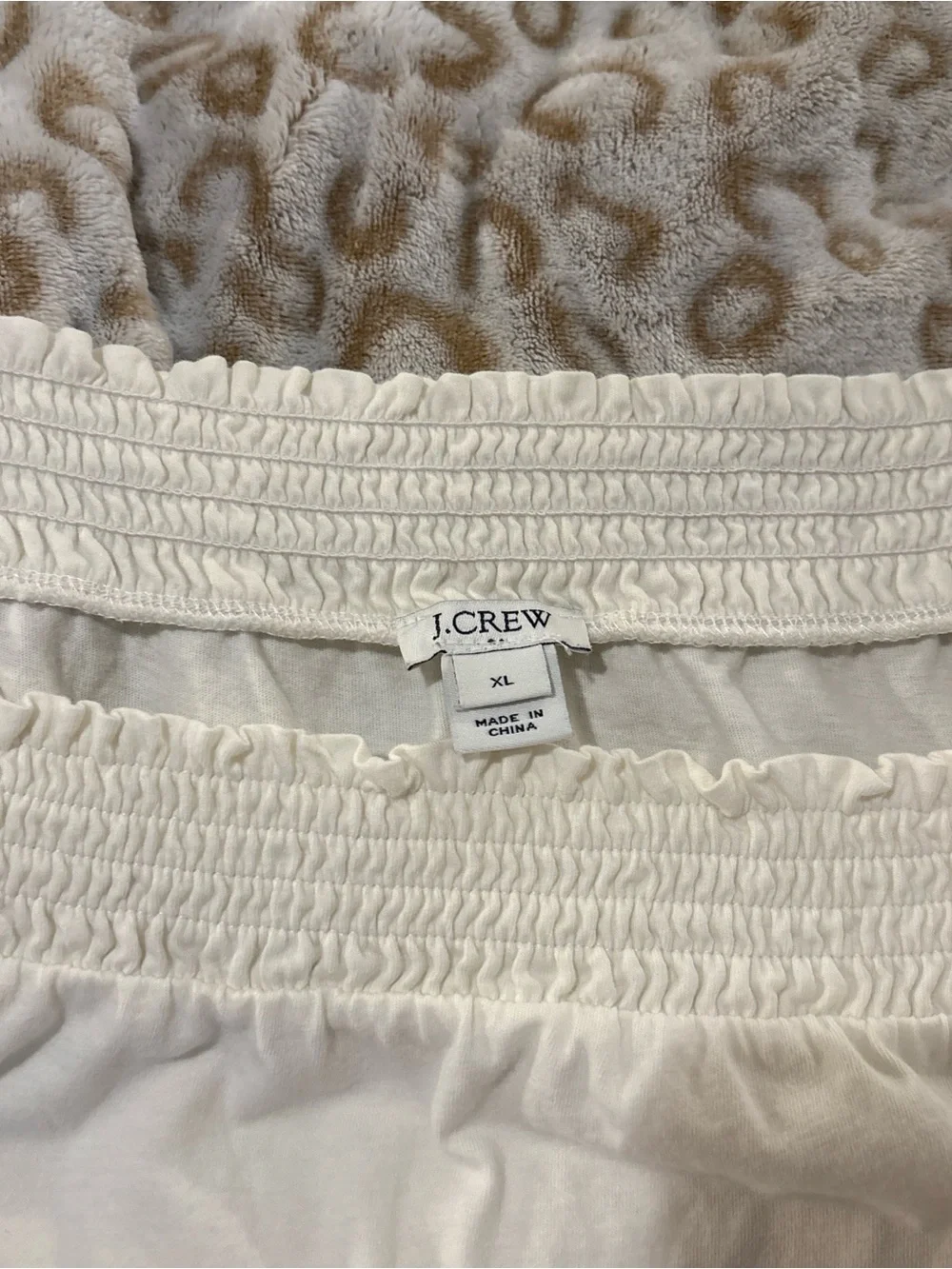 J. Crew Cream Smocked Square-Neck Top